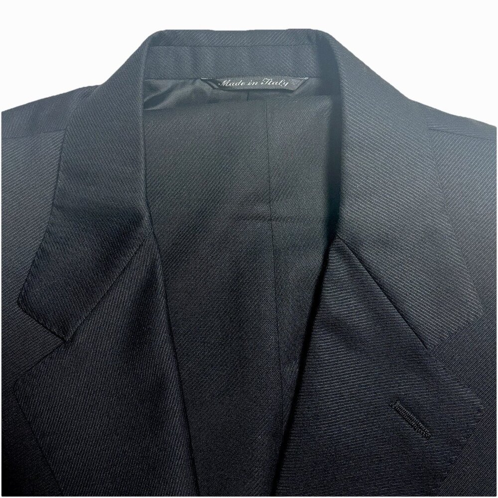 Canali Lana 3 Button‎ Blazer Suit Jacket 44L/US 54L/IT Black On Black Pin Stripe
